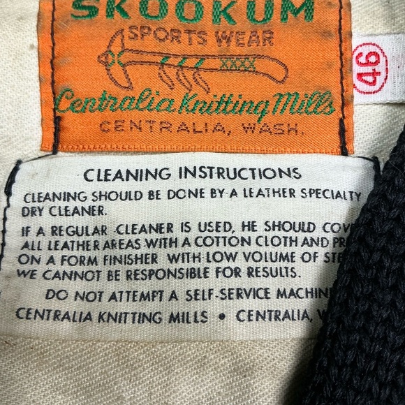 Vintage 50s skookum virgin wool/leather button front cardigan sweater men’s XL - Picture 3 of 4